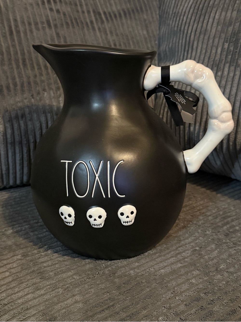 Rae Dunn ✨Black Ceramic 'TOXIC' Pitcher with White Bone Handle
